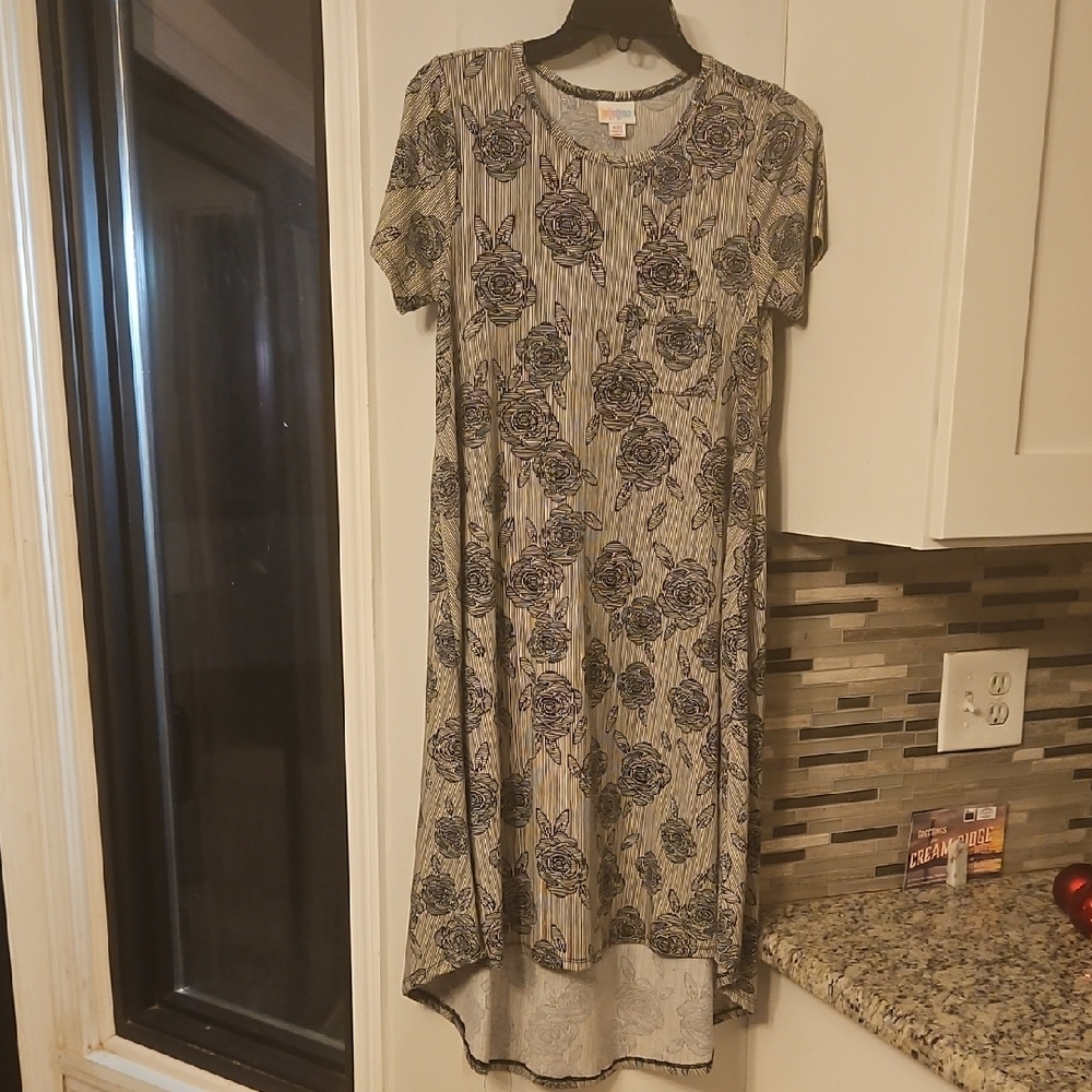 LuLaRoe Gray and Purple Floral High Low Dress